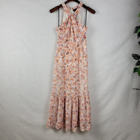 Laundry by Shelli Segal Womens Dress Size 2 Orange Halter Neck Midi Tiered Maxi - Picture 16 of 16